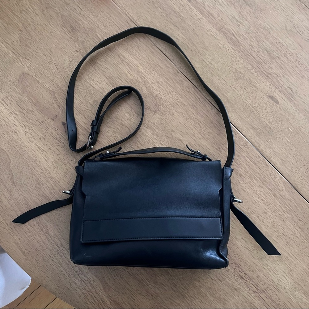 All Saints Black Leather Crossbody Bag